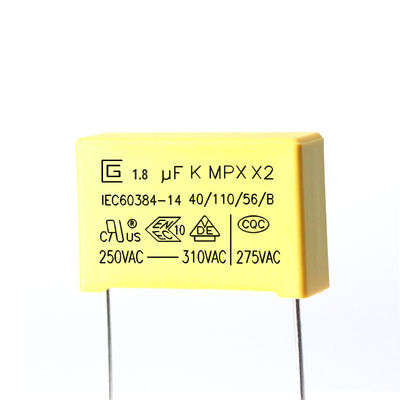 ตัวเก็บประจุความปลอดภัย 185K 125VAC X2 1.8 Uf คุณสมบัติที่ดีในสภาพแวดล้อมที่ชื้น