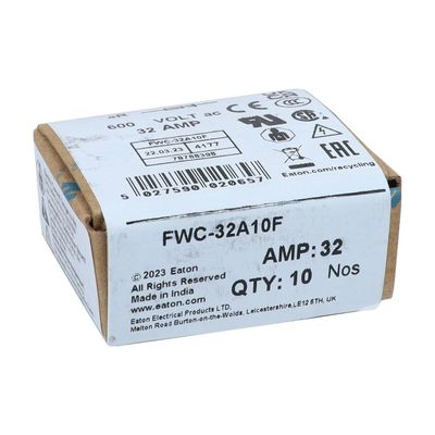 ความสามารถในการจักรยานที่ดีและผลงาน Cramic Fuse Eaton Bussmann 10 X 38 มม Ferrule Fuse FWC-32A10F